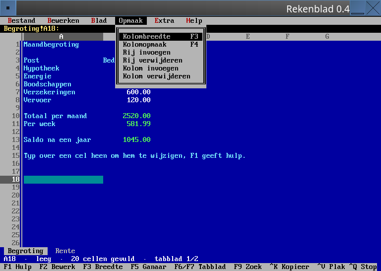 Screenshot Rekenblad